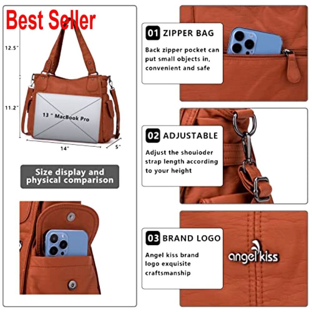 Faux Leather Hobo Handbag with Adjustable Shoulder Strap, Tote - Picture 6 of 7